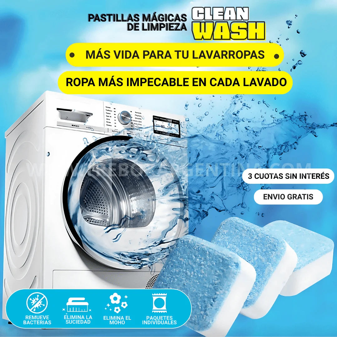 PACK ESPECIAL X12 - CleanWash™ Pastillas Mágicas de Limpieza para Lavaropas; Mantenla impecable y libre de malos olores!