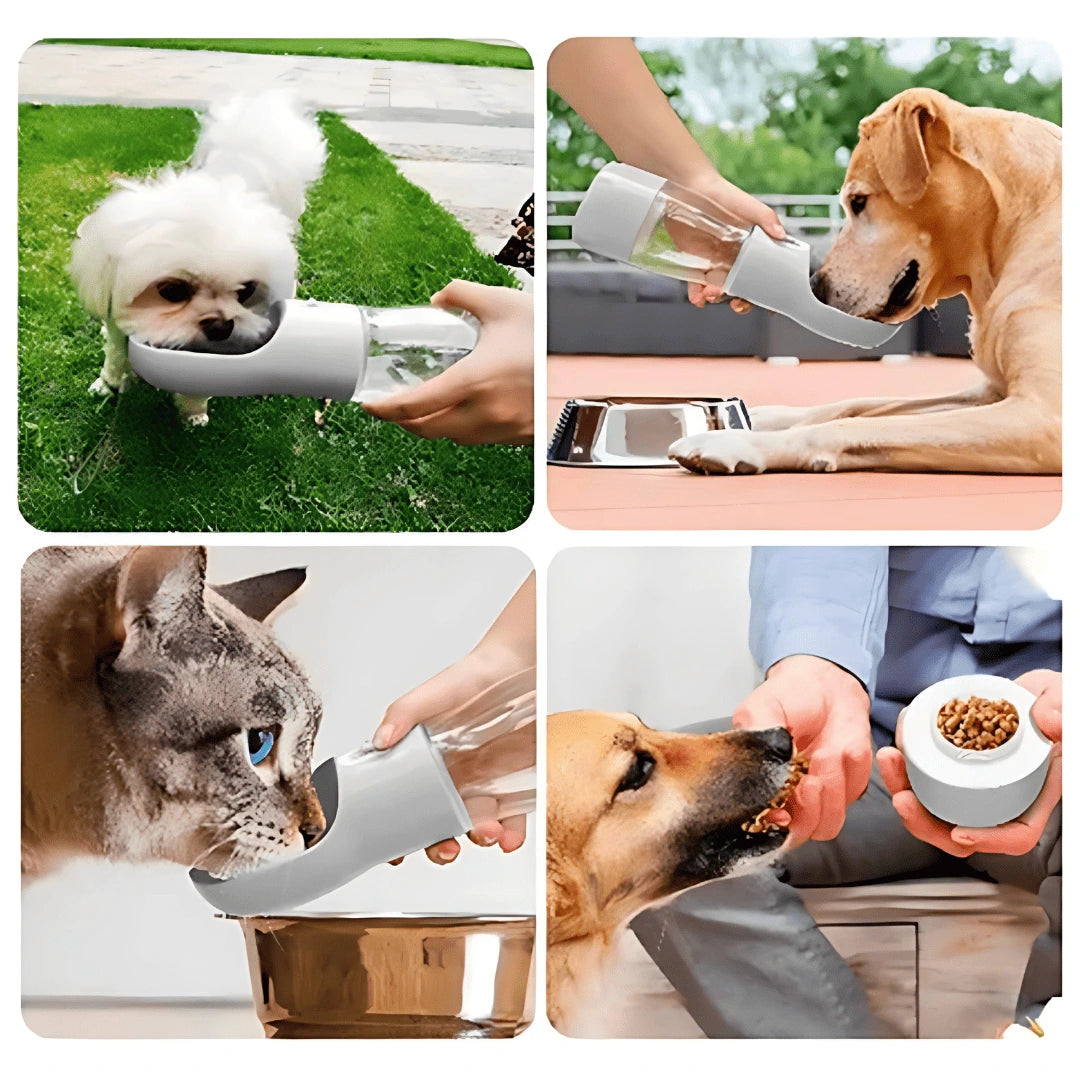 AquaPet™ Botella portátil para mascotas 2 EN 1 | Agua y comida donde lo necesites 🐾