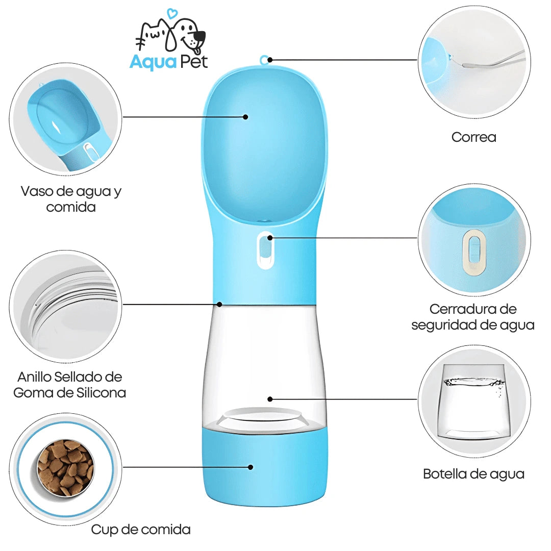 AquaPet™ Botella portátil para mascotas 2 EN 1 | Agua y comida donde lo necesites 🐾