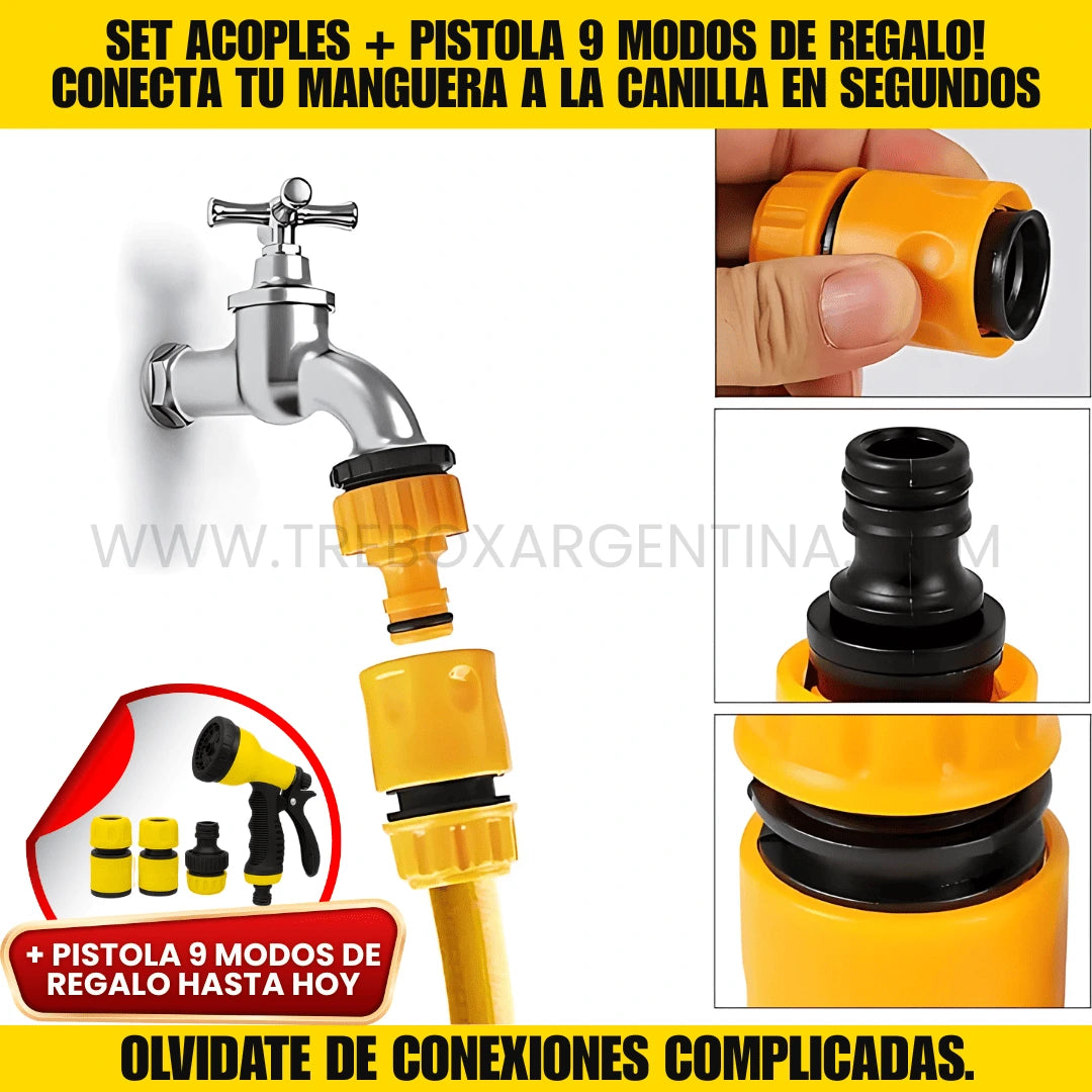 Combo HydroFast | Set de Acoples Rápidos para tu manguera + Pistola 9 Modos de Regalo - ¡HOY con 40% OFF + Envío GRATIS!