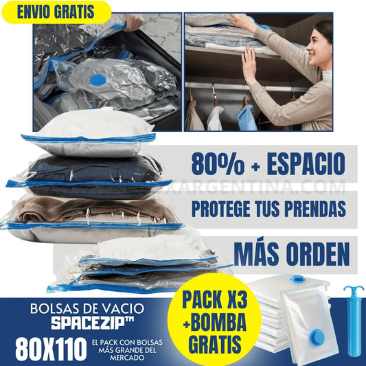 PACK 3 BOLSAS + 1 BOMBA DE REGALO [PROMO LIMITADA🔥]  Bolsas de Vacio SpaceZip™ | Ordená todo y ganá espacio sin gastar de más