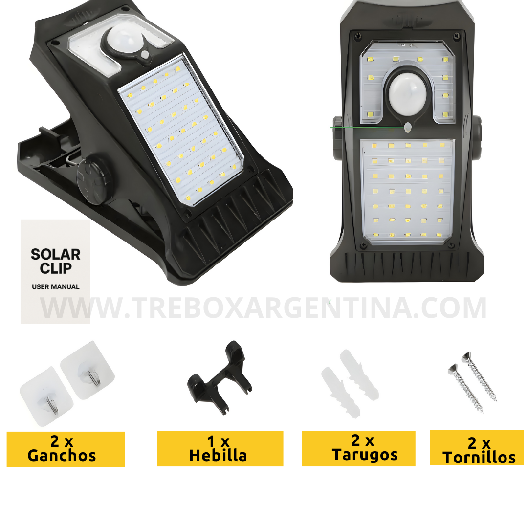 40% OFF🎁 | SolarClip Lampara Luz Led Con Panel Solar: Iluminá cualquier rincón sin cables ni enchufes