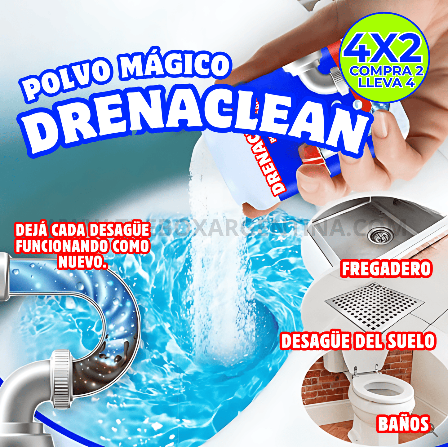 4x2 🎁 | Polvo Mágico DrenaClean : Elimina obstrucciones y olores al instante