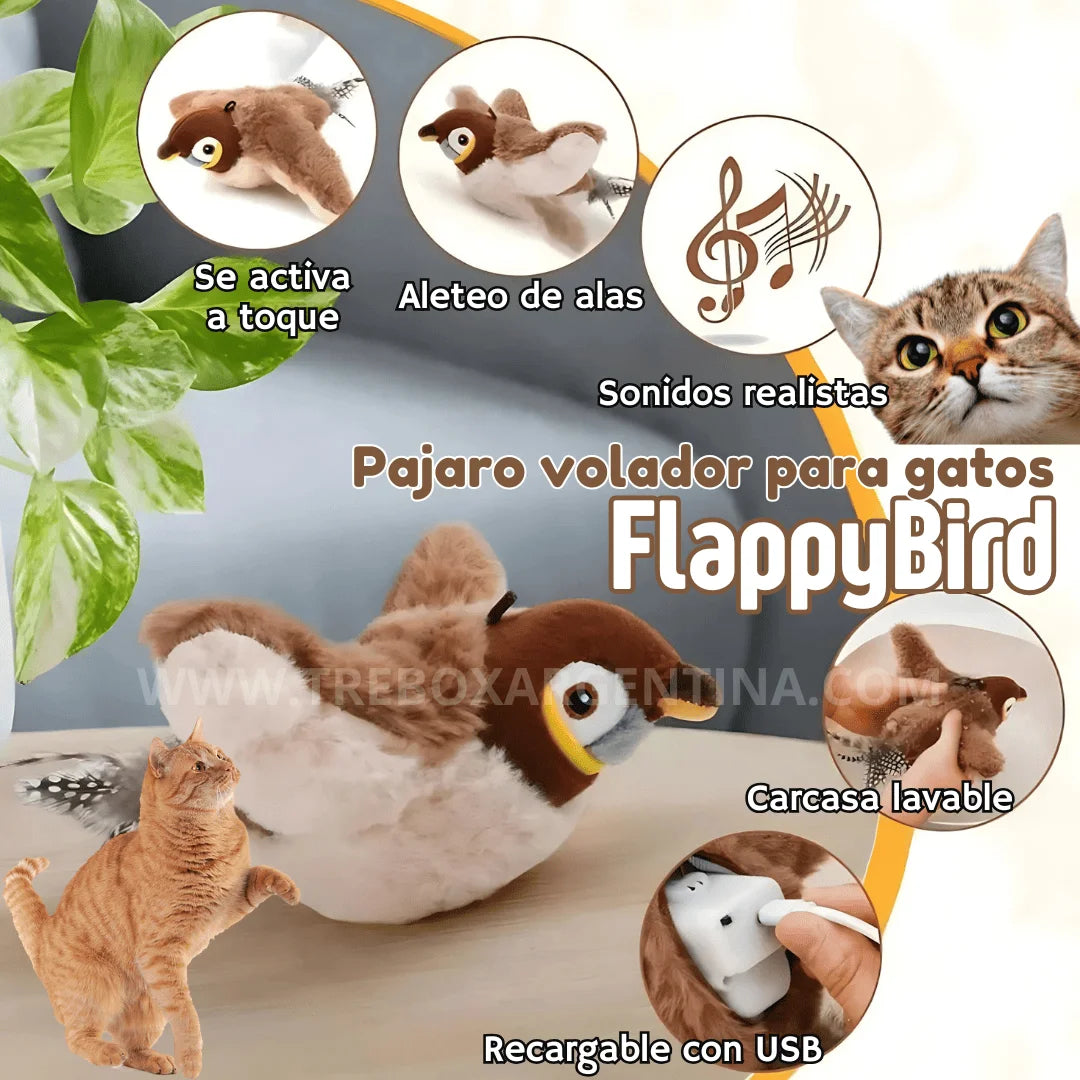 25% OFF 🎁 Pájaro volador FlappyBird: Diversión infinita y ejercicio asegurado para tu michi 🐾