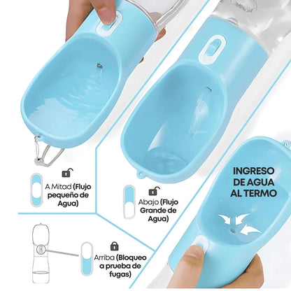 AquaPet™ Botella portátil para mascotas 2 EN 1 | Agua y comida donde lo necesites 🐾