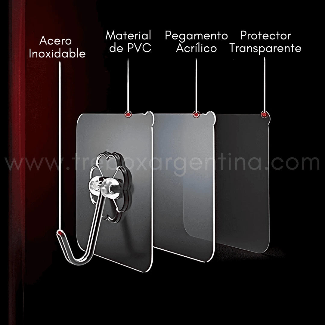 AdheMax® | Pack de 8 Ganchos fuertes que no dañan paredes