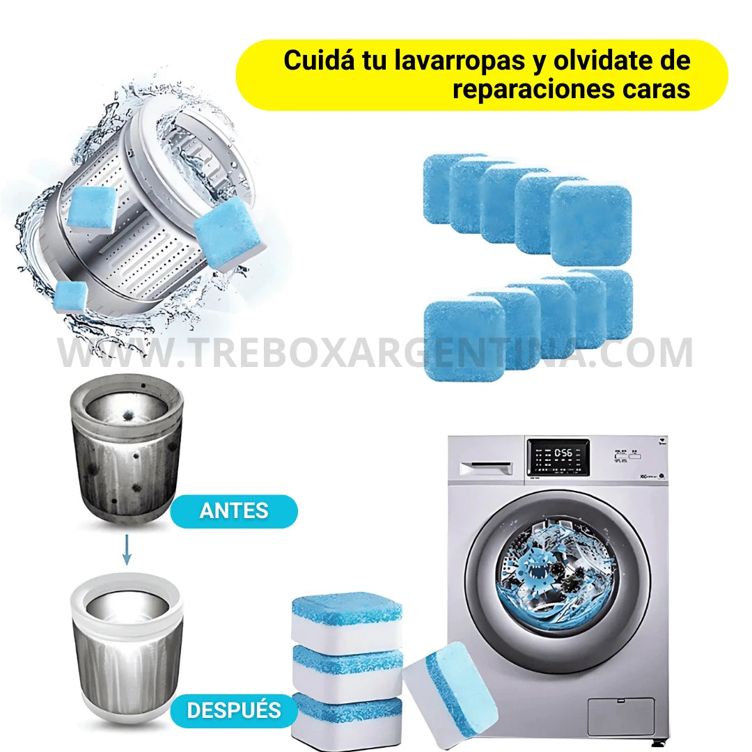 PACK ESPECIAL X12 - CleanWash™ Pastillas Mágicas de Limpieza para Lavaropas; Mantenla impecable y libre de malos olores!