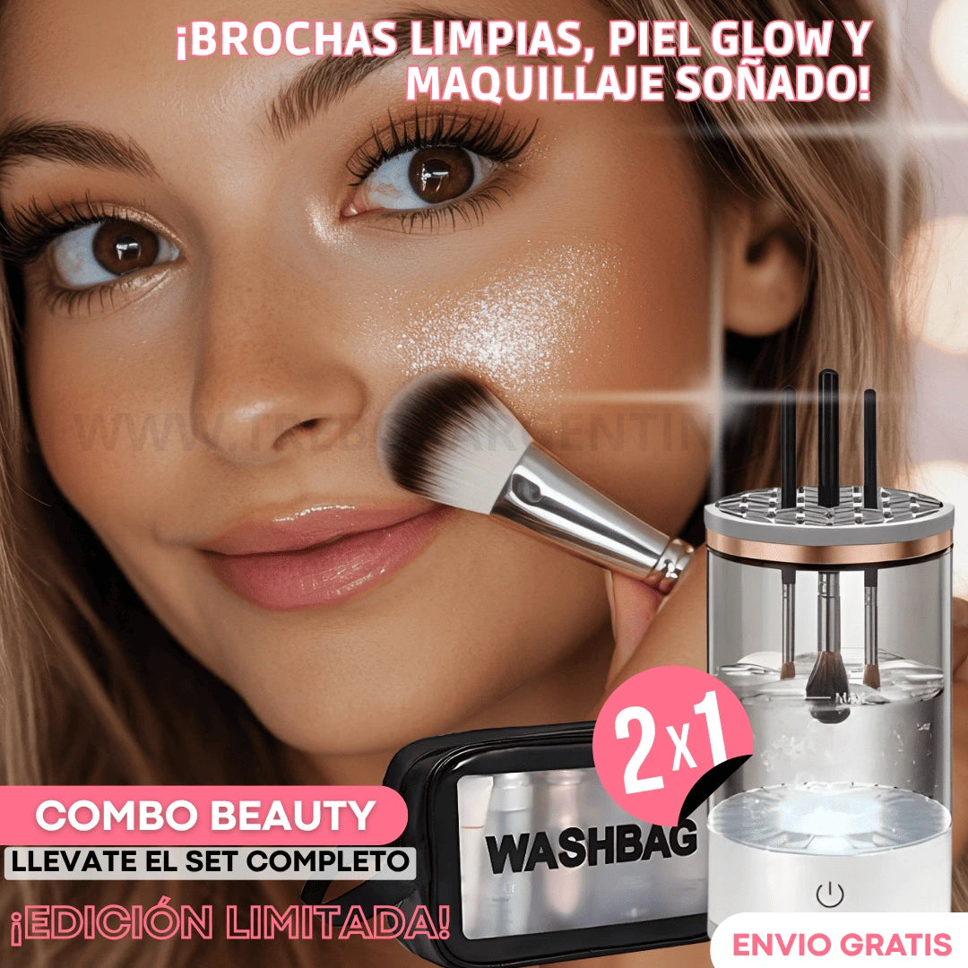 COMBO BEAUTY💄 | Limpiador Eléctrico de Brochas BrushClean  + Neceser WashBag: Cuidá tus brochas y llevá tu make-up con estilo donde quieras.