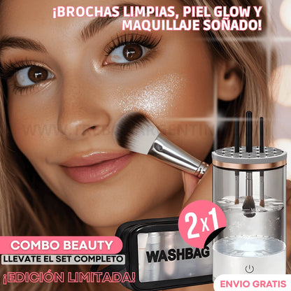 COMBO BEAUTY💄 | Limpiador Eléctrico de Brochas BrushClean  + Neceser WashBag: Cuidá tus brochas y llevá tu make-up con estilo donde quieras.