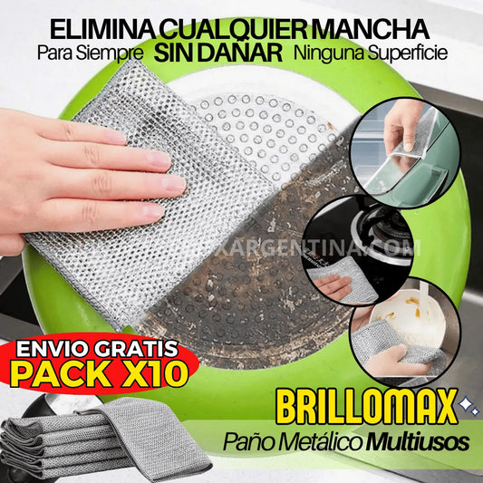 ¡Oferta exclusiva Pack x10! 🔥 Paño Metálico Multiusos BrilloMax | Elimina todo tipo de manchas ✨