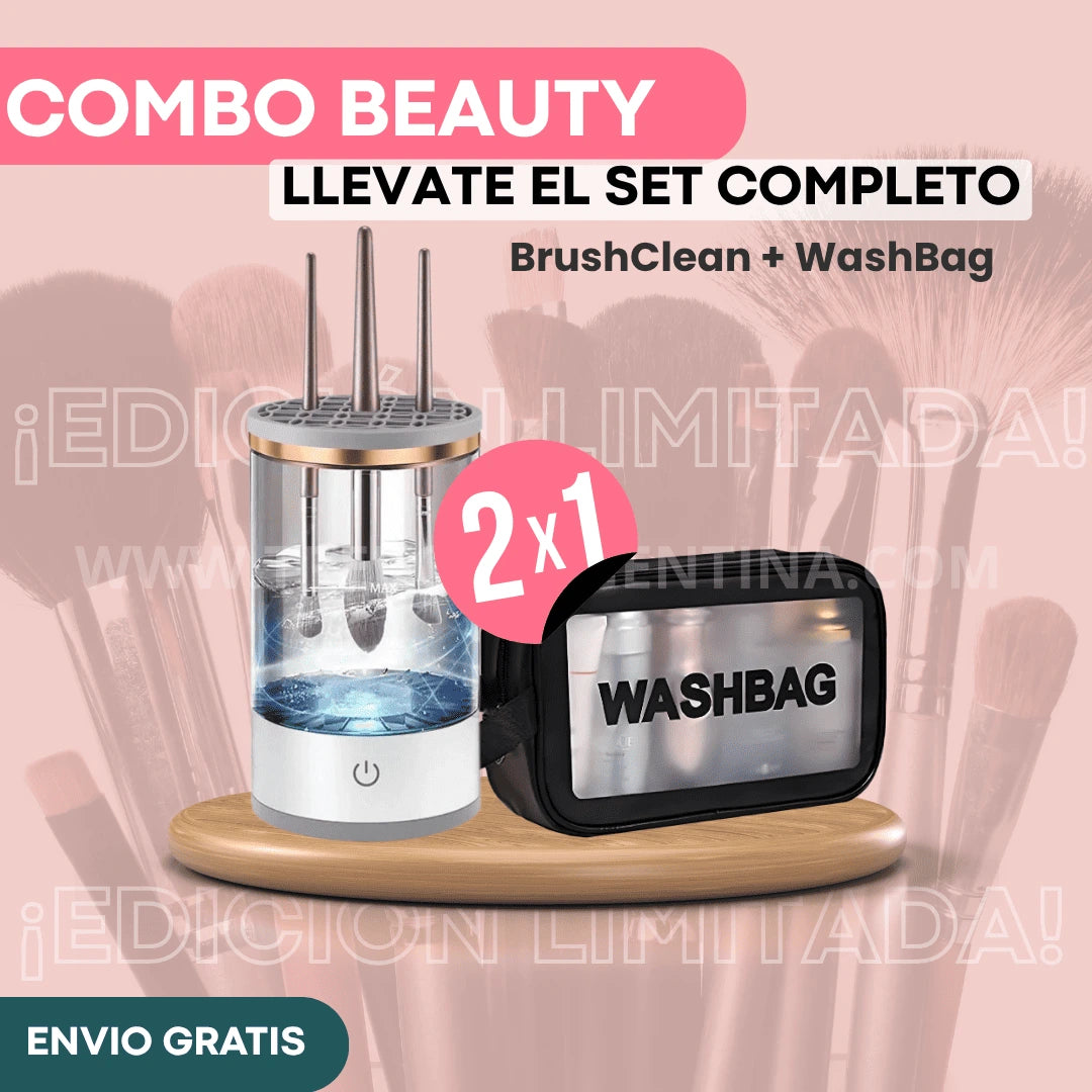 COMBO BEAUTY💄 | Limpiador Eléctrico de Brochas BrushClean  + Neceser WashBag: Cuidá tus brochas y llevá tu make-up con estilo donde quieras.