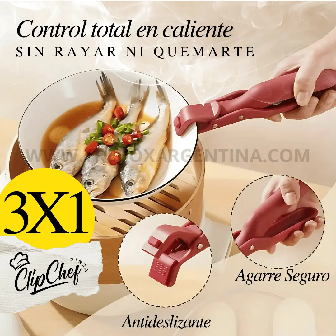 PROMO 3X1 🎁 Pinza antideslizante de silicona Clipchef🧑🏻‍🍳: Agarrá cualquier cosa caliente sin problemas!