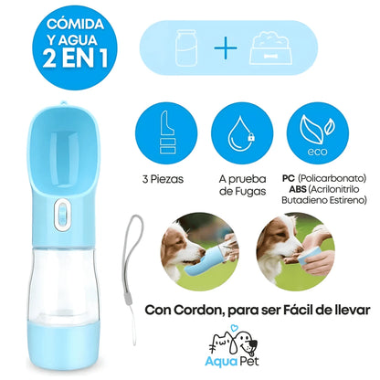 AquaPet™ Botella portátil para mascotas 2 EN 1 | Agua y comida donde lo necesites 🐾