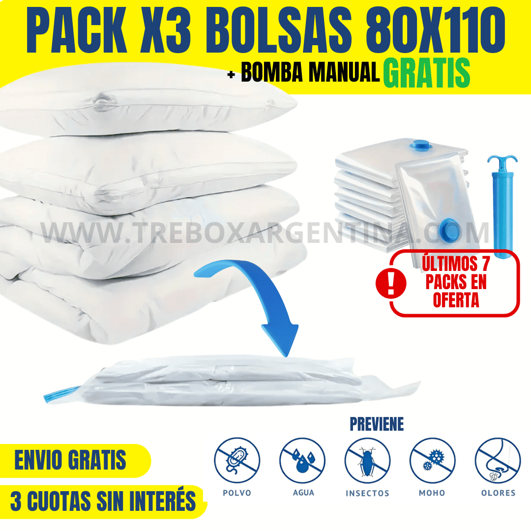 PACK 3 BOLSAS + 1 BOMBA DE REGALO [PROMO LIMITADA🔥]  Bolsas de Vacio SpaceZip™ | Ordená todo y ganá espacio sin gastar de más
