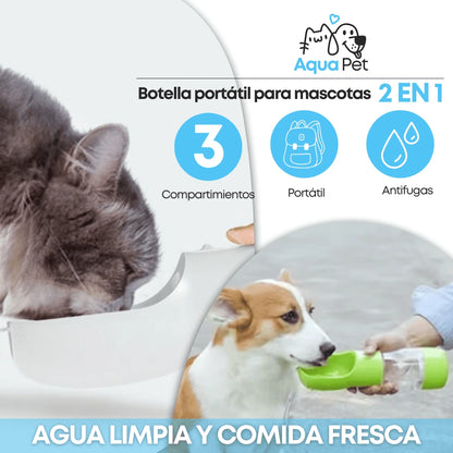 AquaPet™ Botella portátil para mascotas 2 EN 1 | Agua y comida donde lo necesites 🐾