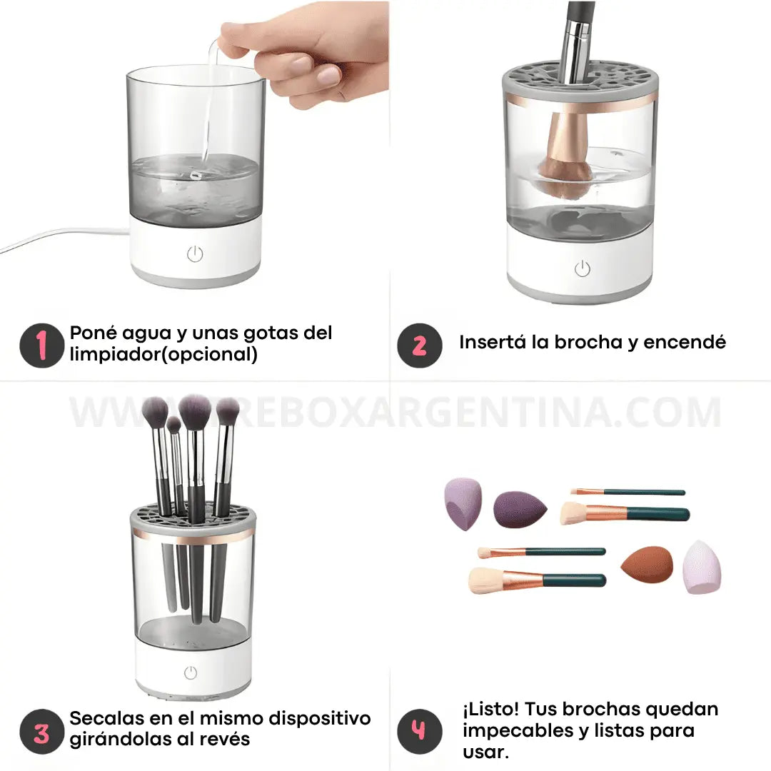 COMBO BEAUTY💄 | Limpiador Eléctrico de Brochas BrushClean  + Neceser WashBag: Cuidá tus brochas y llevá tu make-up con estilo donde quieras.