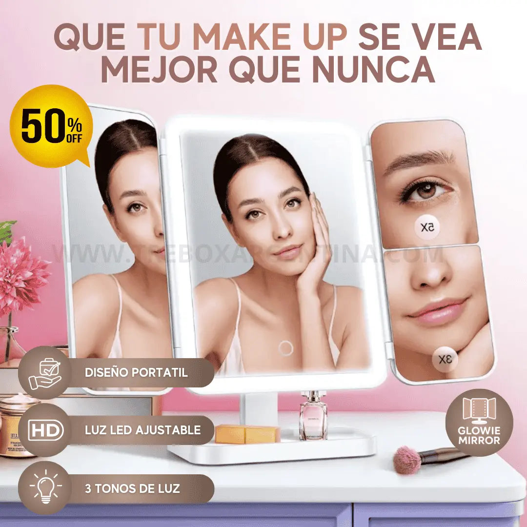 50% OFF | Glowie Mirror Espejo de Maquillaje LED: Maquillate sin problemas con la iluminación perfecta