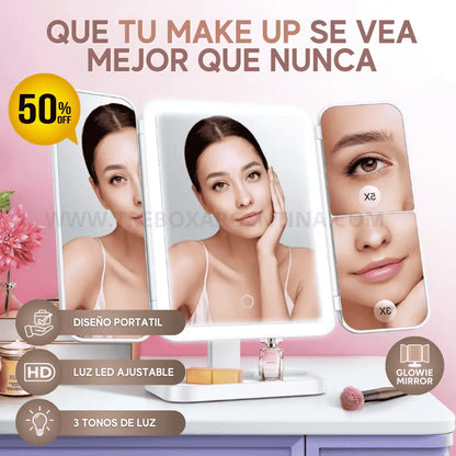 50% OFF | Glowie Mirror Espejo de Maquillaje LED: Maquillate sin problemas con la iluminación perfecta