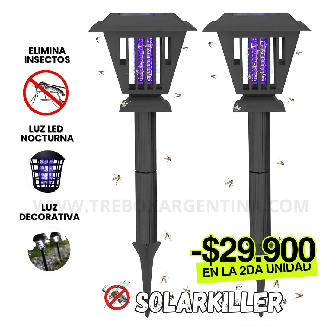 SolarKiller Lámpara solar antimosquitos 3 en 1 : Iluminá, protegé y olvidate de los mosquitos