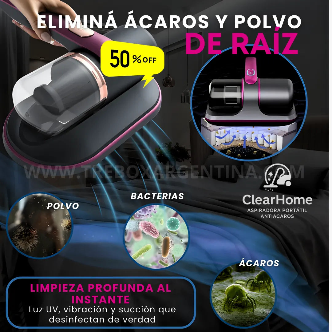 50% BLACKWEEK 🎁 | ClearHome Aspiradora Portátil Antiácaros : Tu hogar libre de ácaros, polvo y alergias.
