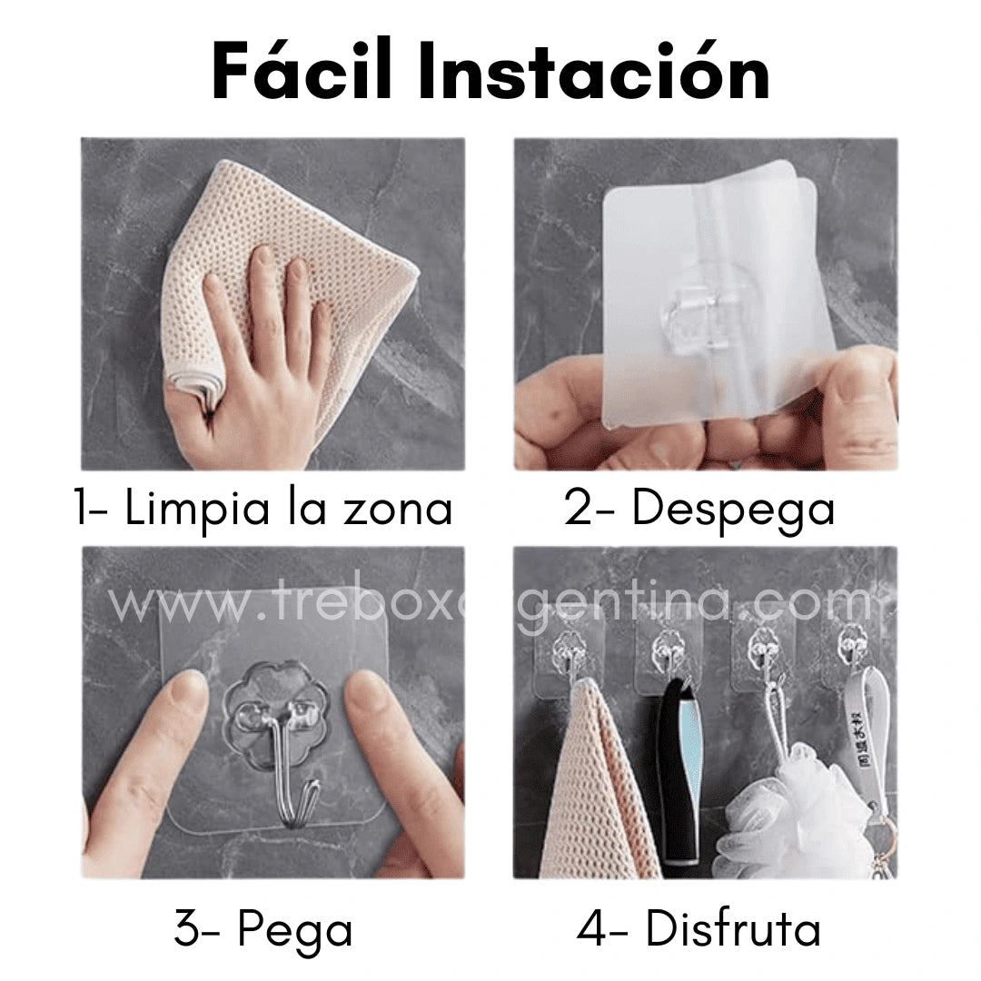 AdheMax® | Pack de 8 Ganchos fuertes que no dañan paredes
