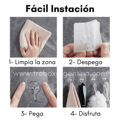 AdheMax® | Pack de 8 Ganchos fuertes que no dañan paredes